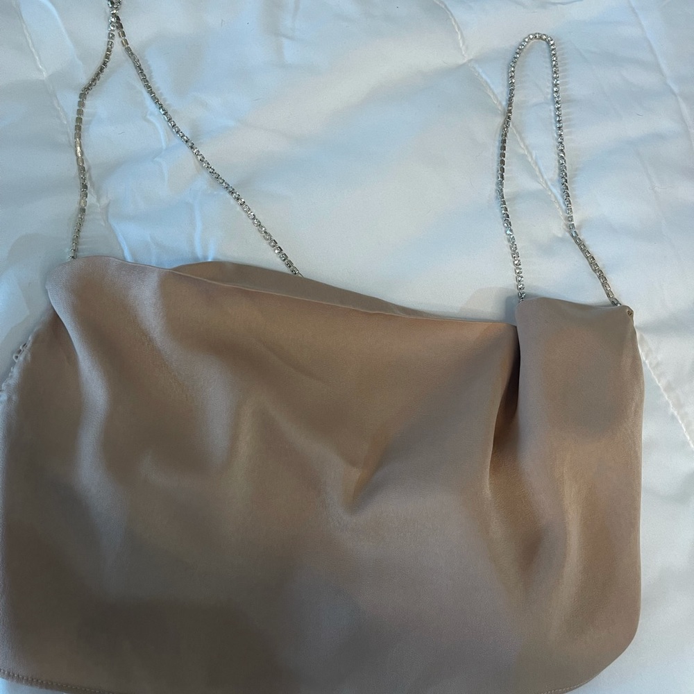 Satin cropped rhinestone strap tank (xs) in tan